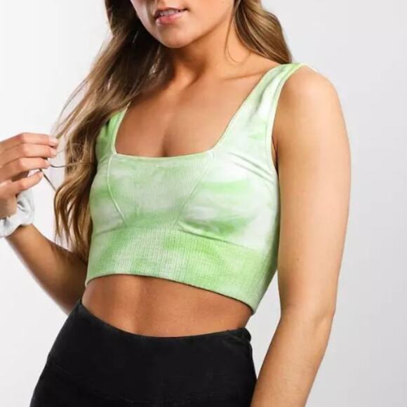 Free People Movement Size XS Green Good Karma Tie Dye Square Bra Yoga Athleteic - Picture 1 of 6